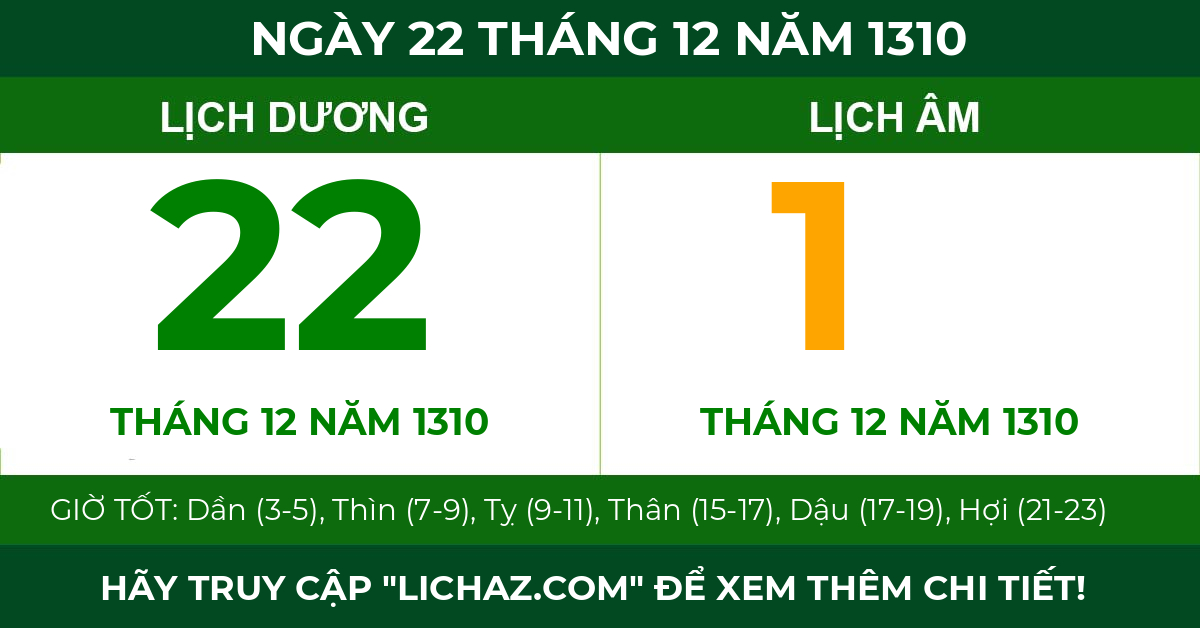 lịch âm ngày 22 tháng 12 năm 1310