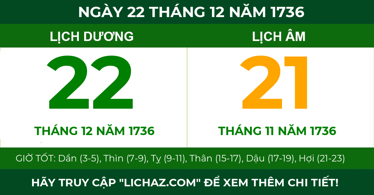 lịch âm ngày 22 tháng 12 năm 1736