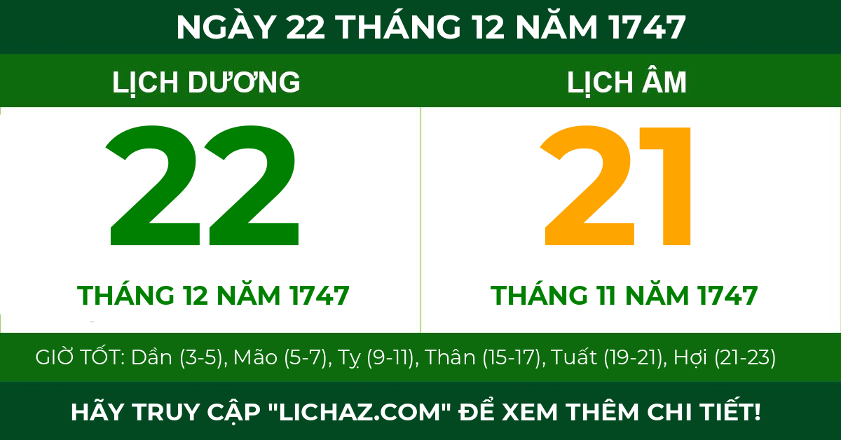 lịch âm ngày 22 tháng 12 năm 1747