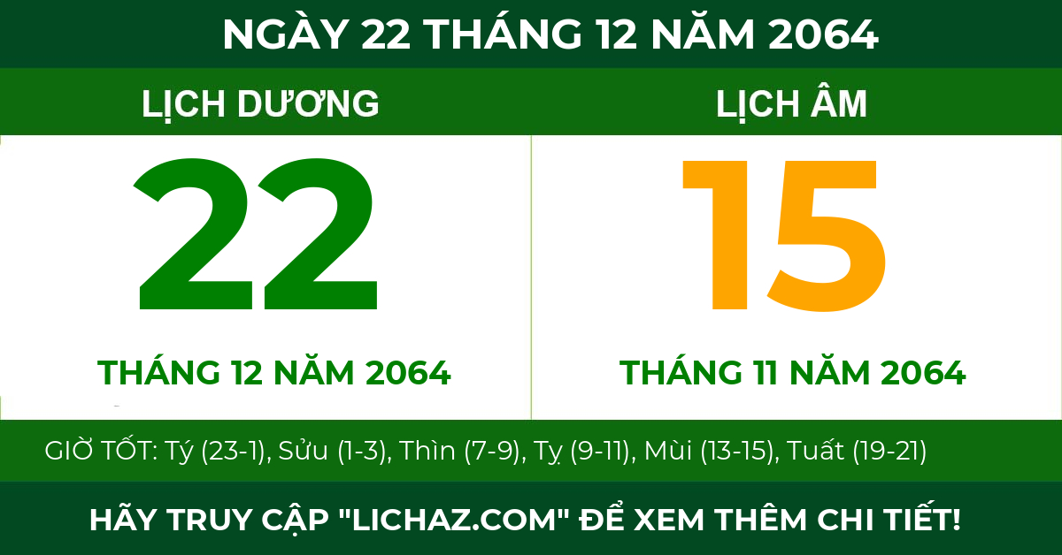 lịch âm ngày 22 tháng 12 năm 2064