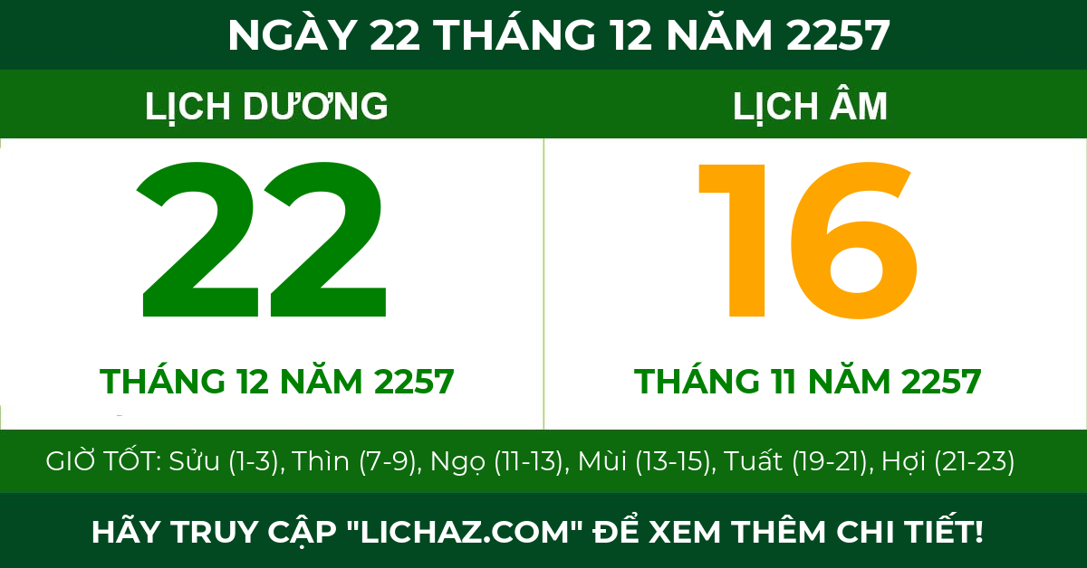 lịch âm ngày 22 tháng 12 năm 2257