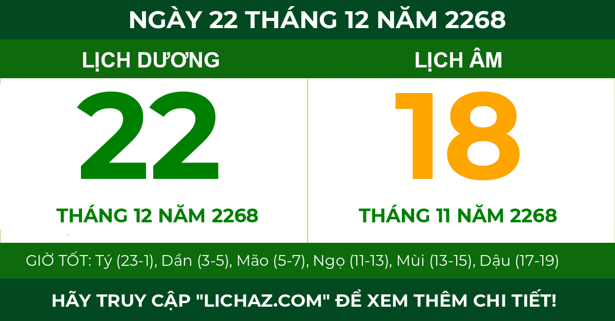 lịch âm ngày 22 tháng 12 năm 2268
