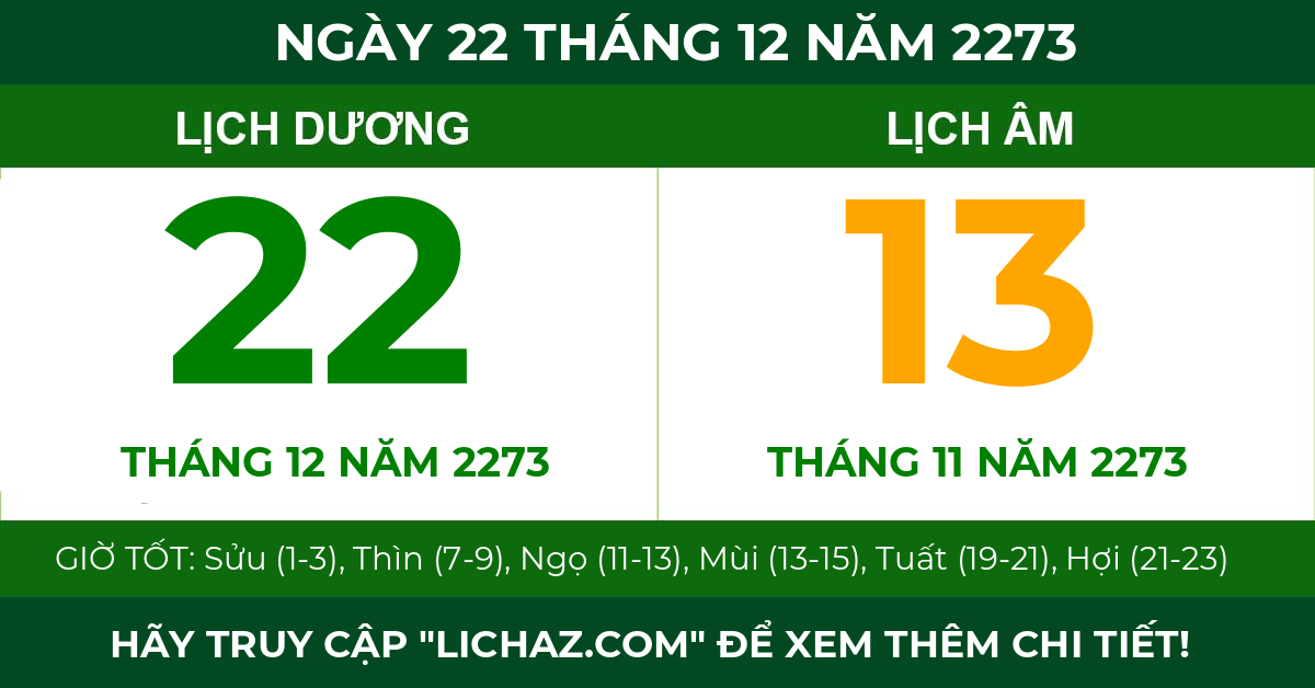 lịch âm ngày 22 tháng 12 năm 2273