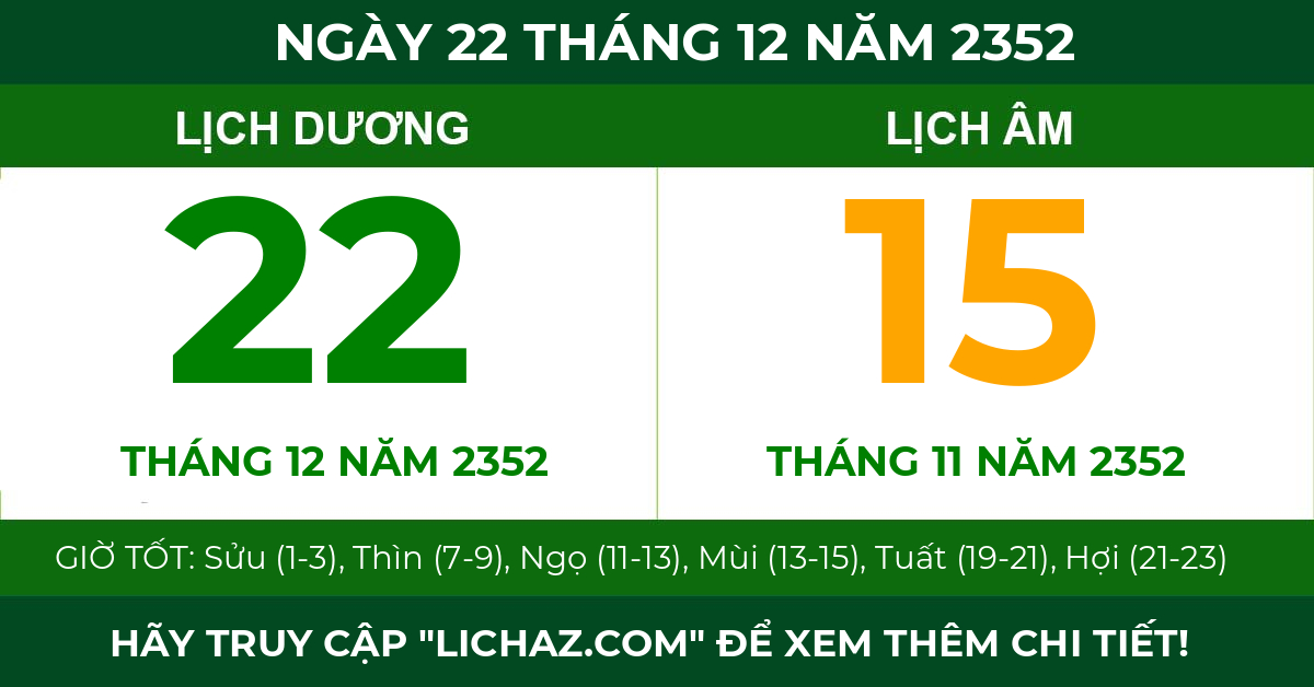lịch âm ngày 22 tháng 12 năm 2352