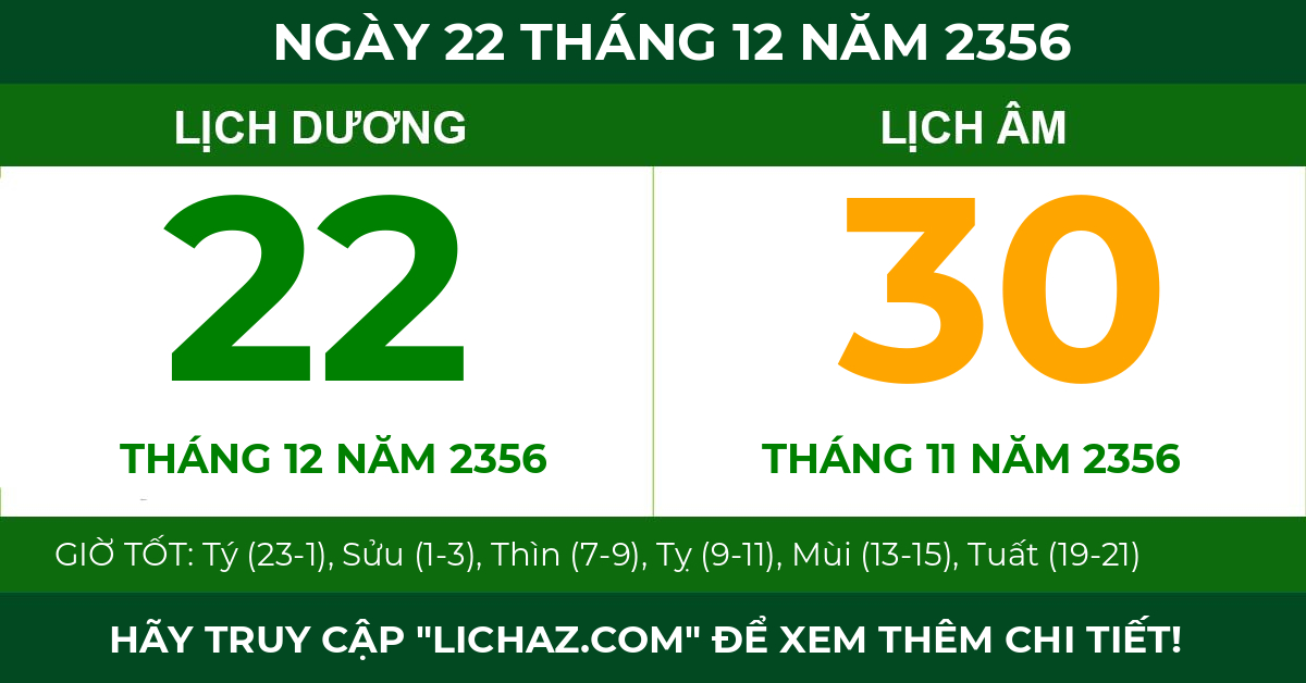 lịch âm ngày 22 tháng 12 năm 2356