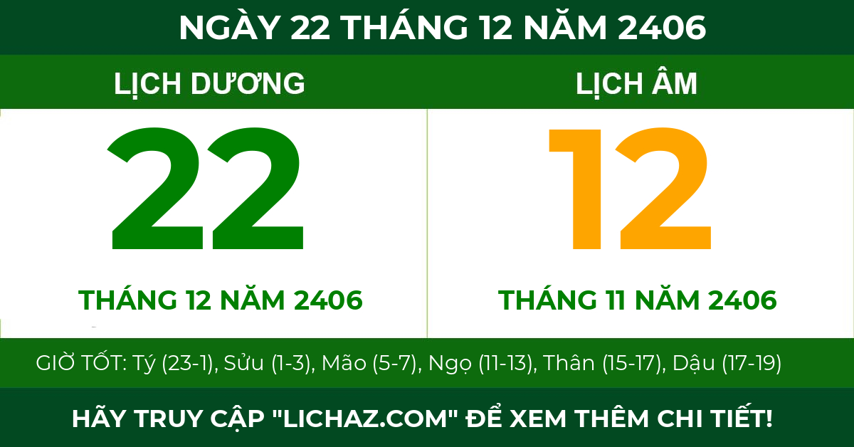 lịch âm ngày 22 tháng 12 năm 2406
