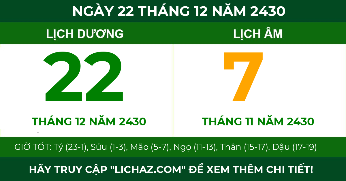 lịch âm ngày 22 tháng 12 năm 2430
