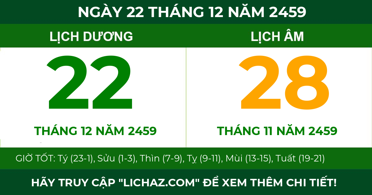 lịch âm ngày 22 tháng 12 năm 2459