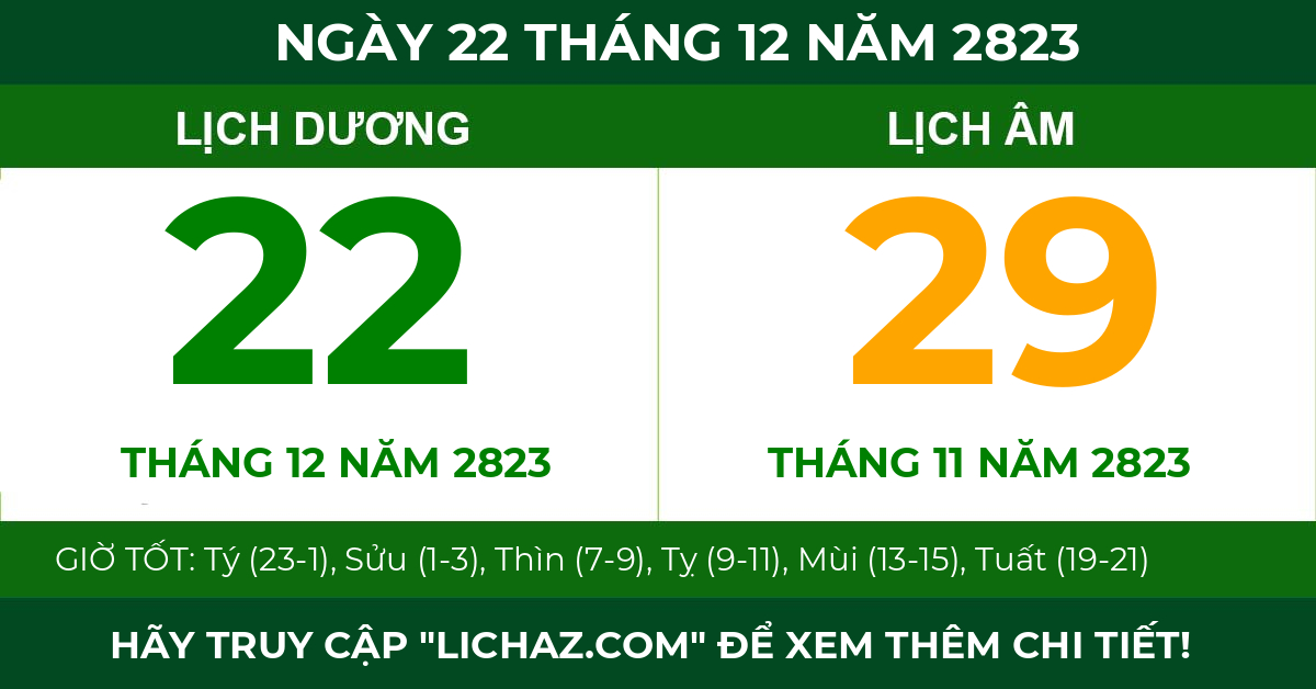 lịch âm ngày 22 tháng 12 năm 2823