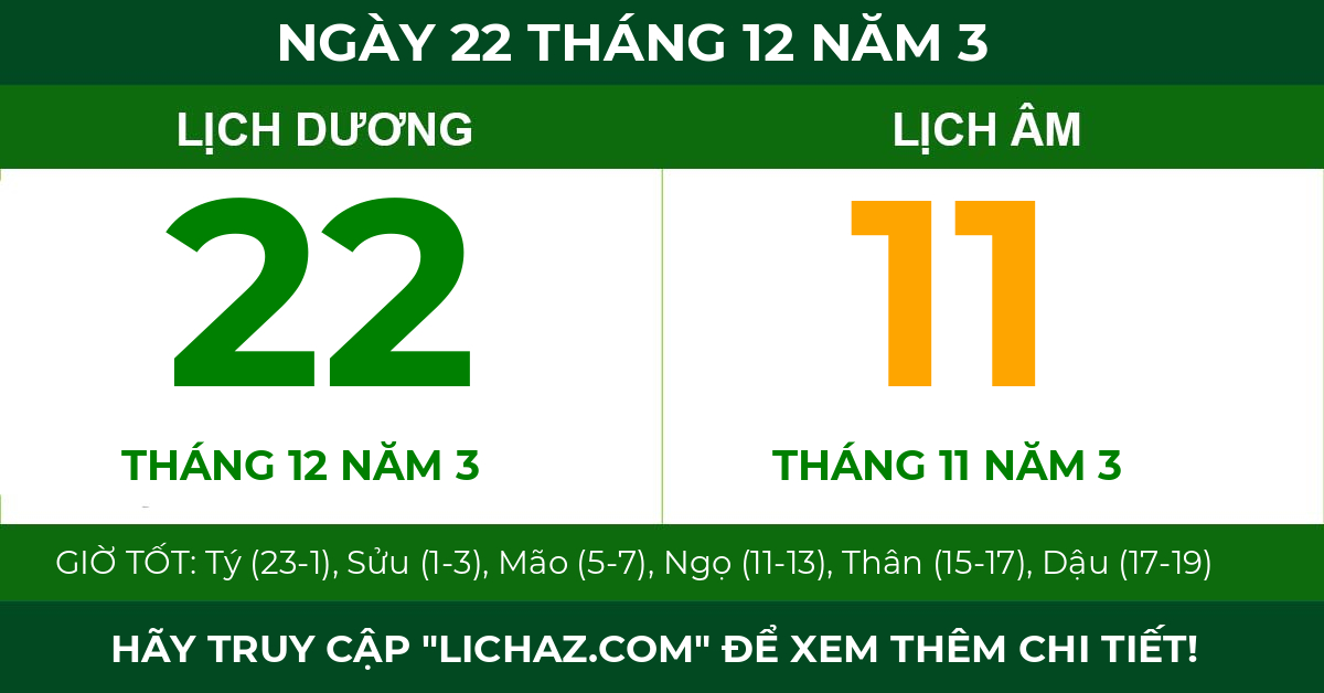 lịch âm ngày 22 tháng 12 năm 3