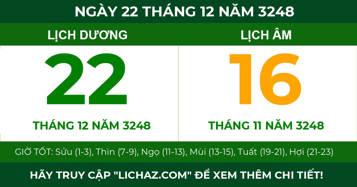 lịch âm ngày 22 tháng 12 năm 3248