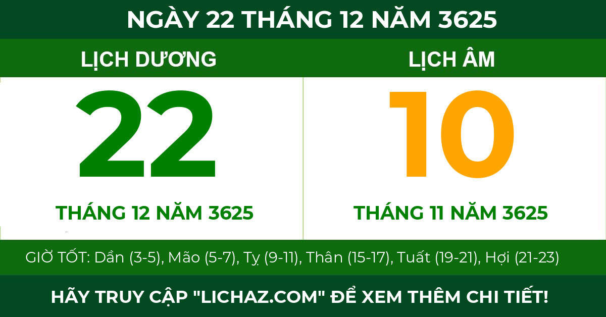 lịch âm ngày 22 tháng 12 năm 3625