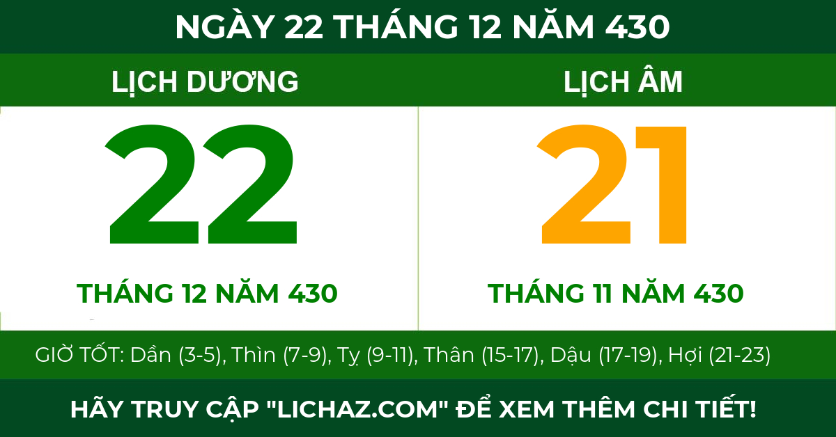 lịch âm ngày 22 tháng 12 năm 430