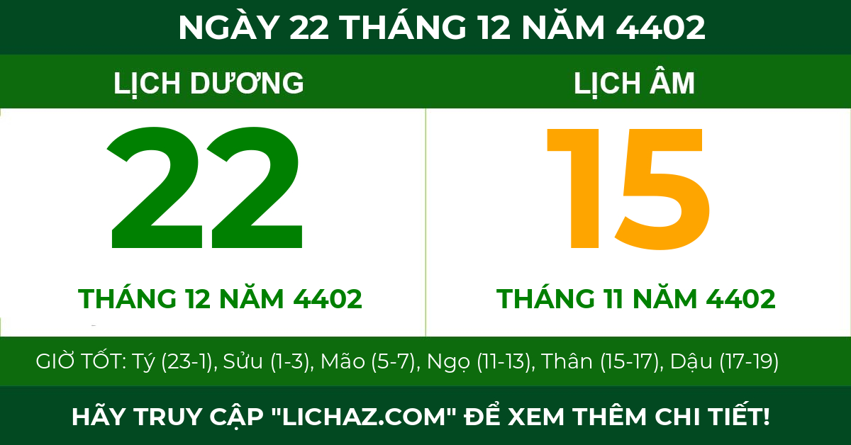 lịch âm ngày 22 tháng 12 năm 4402