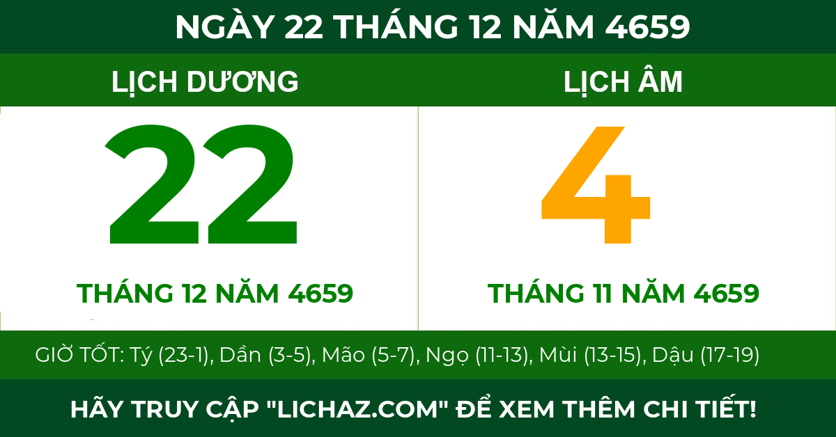 lịch âm ngày 22 tháng 12 năm 4659