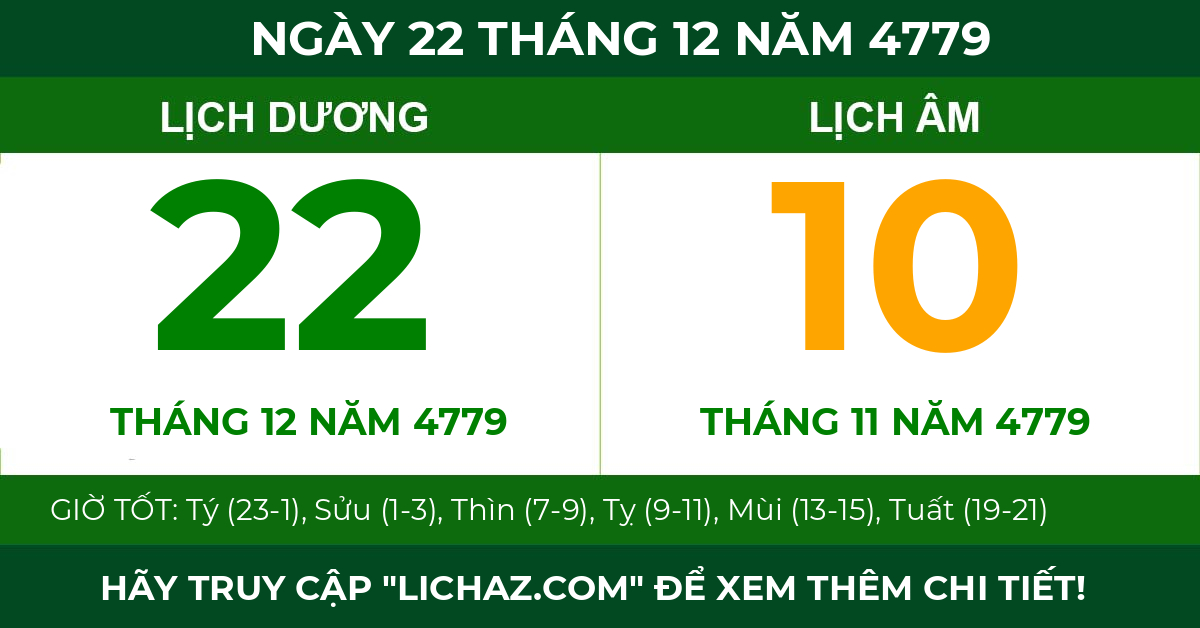 lịch âm ngày 22 tháng 12 năm 4779