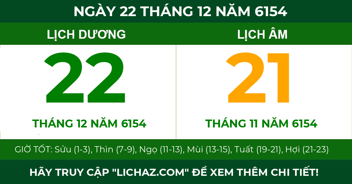 lịch âm ngày 22 tháng 12 năm 6154