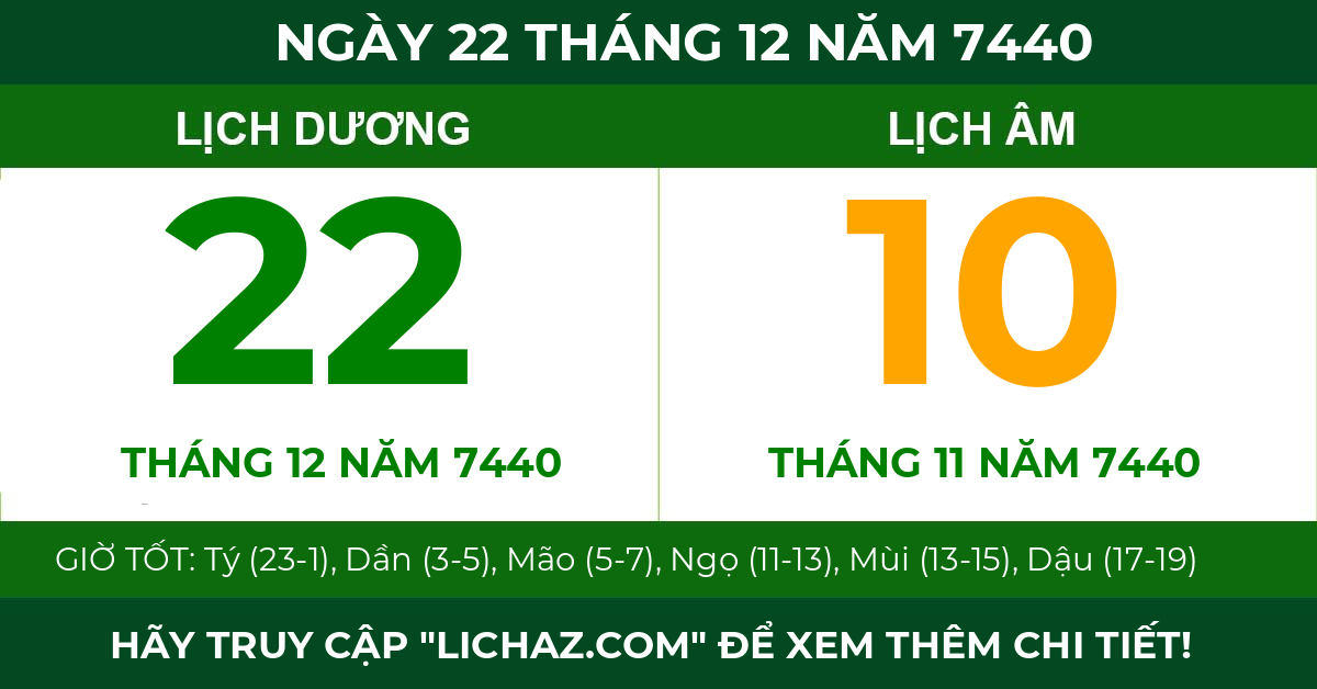 lịch âm ngày 22 tháng 12 năm 7440
