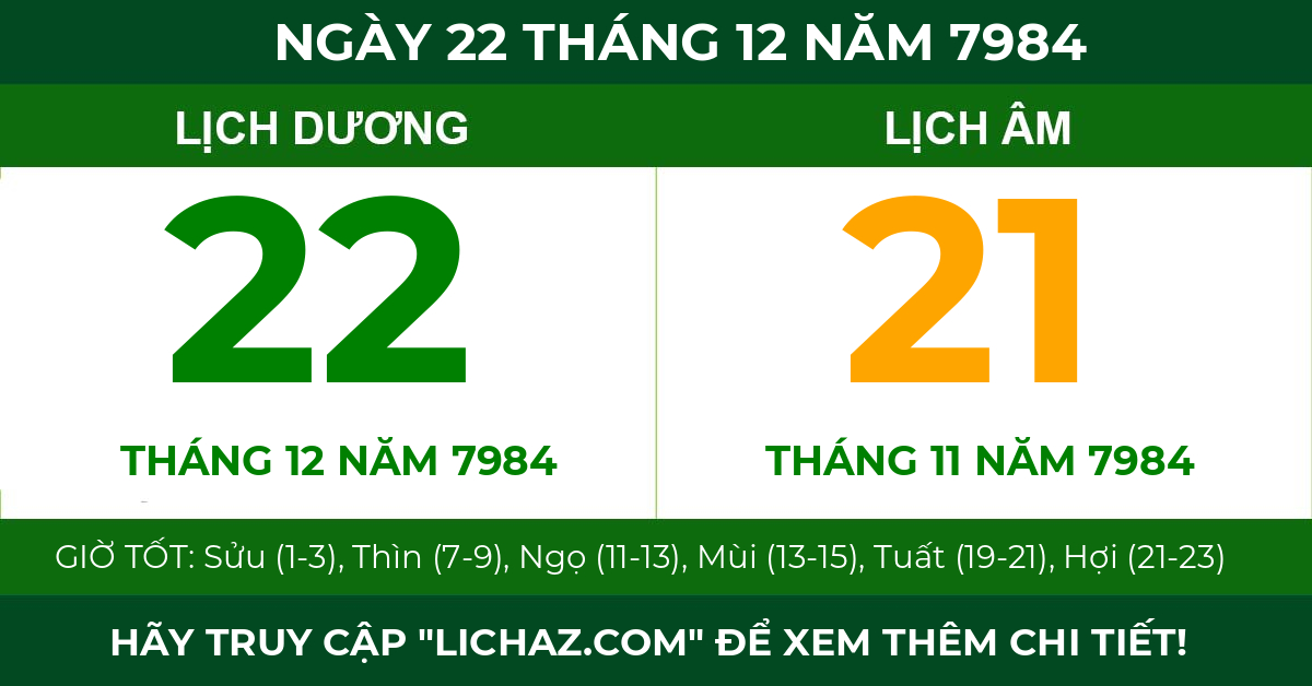 lịch âm ngày 22 tháng 12 năm 7984