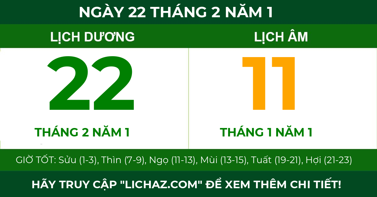 lịch âm ngày 22 tháng 2 năm 1