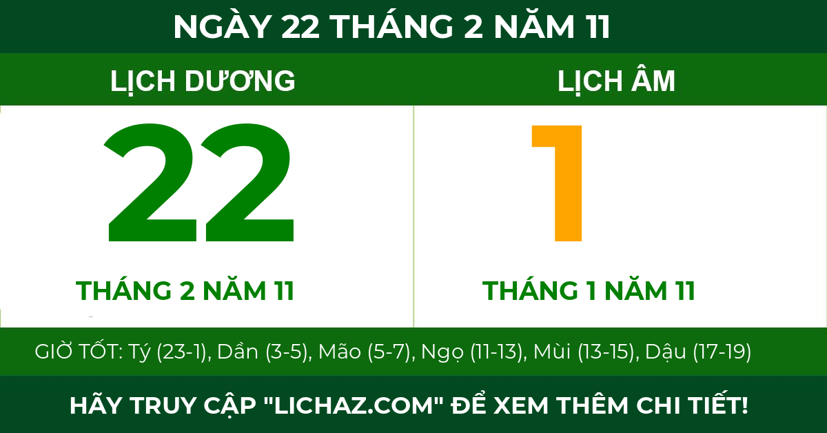 lịch âm ngày 22 tháng 2 năm 11