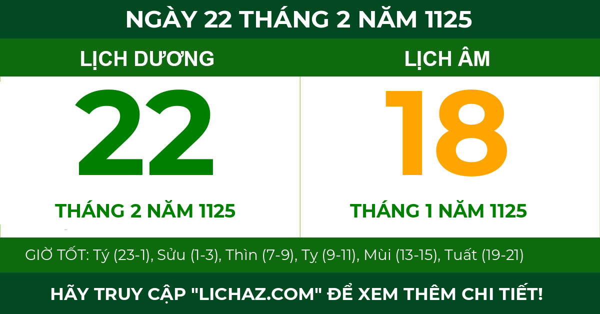 lịch âm ngày 22 tháng 2 năm 1125
