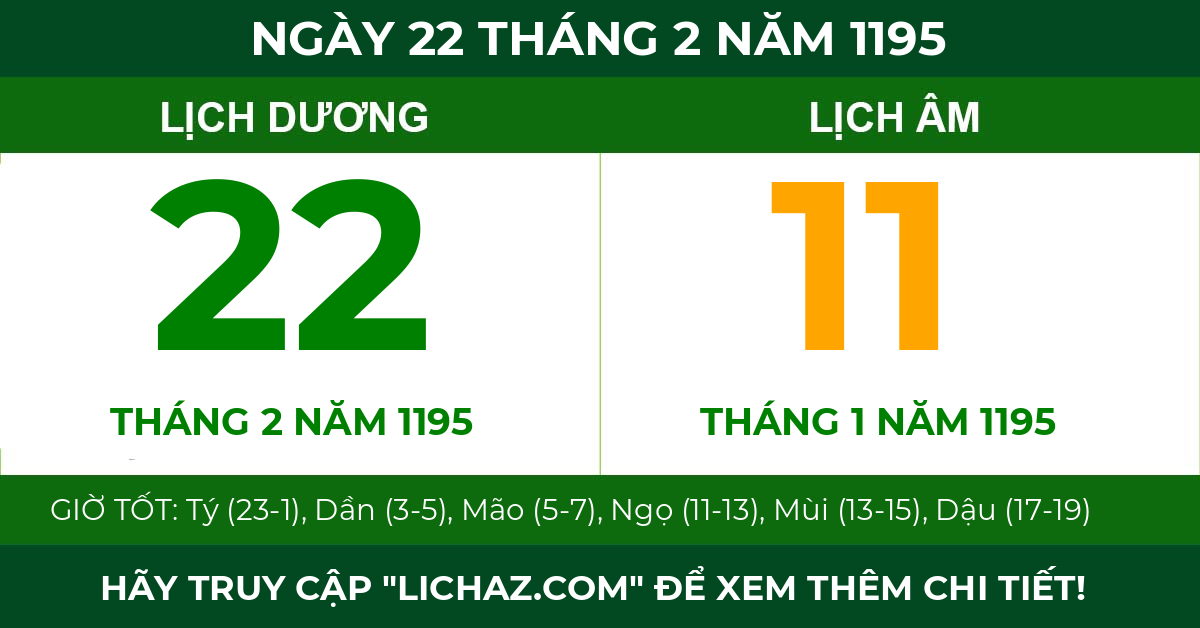 lịch âm ngày 22 tháng 2 năm 1195