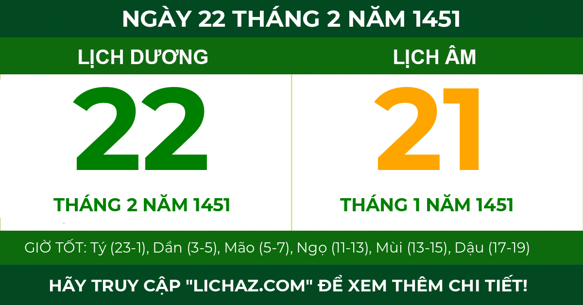 lịch âm ngày 22 tháng 2 năm 1451