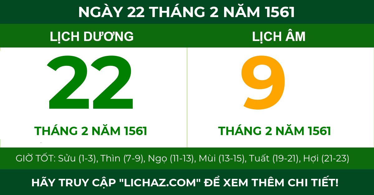 lịch âm ngày 22 tháng 2 năm 1561