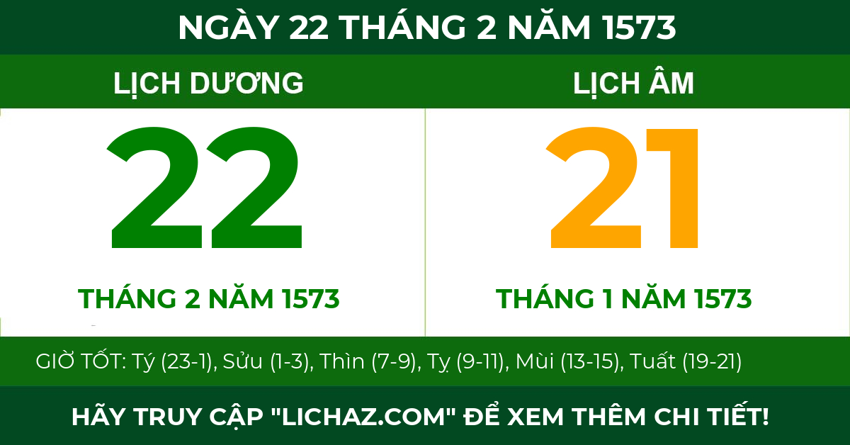 lịch âm ngày 22 tháng 2 năm 1573