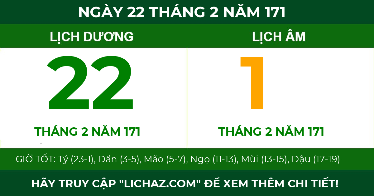 lịch âm ngày 22 tháng 2 năm 171