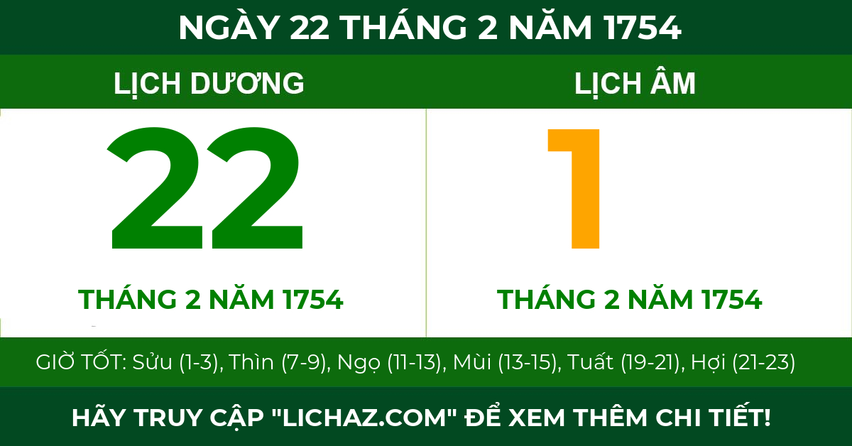 lịch âm ngày 22 tháng 2 năm 1754