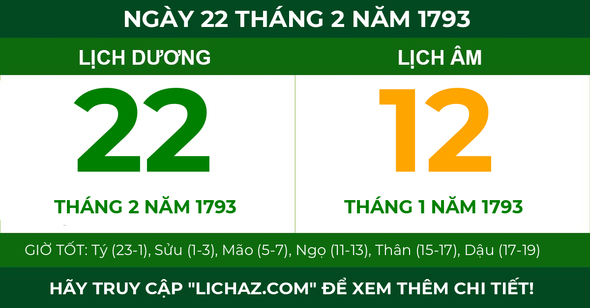 lịch âm ngày 22 tháng 2 năm 1793