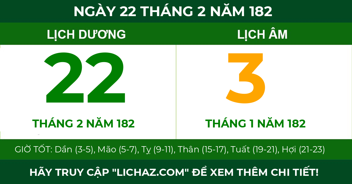 lịch âm ngày 22 tháng 2 năm 182