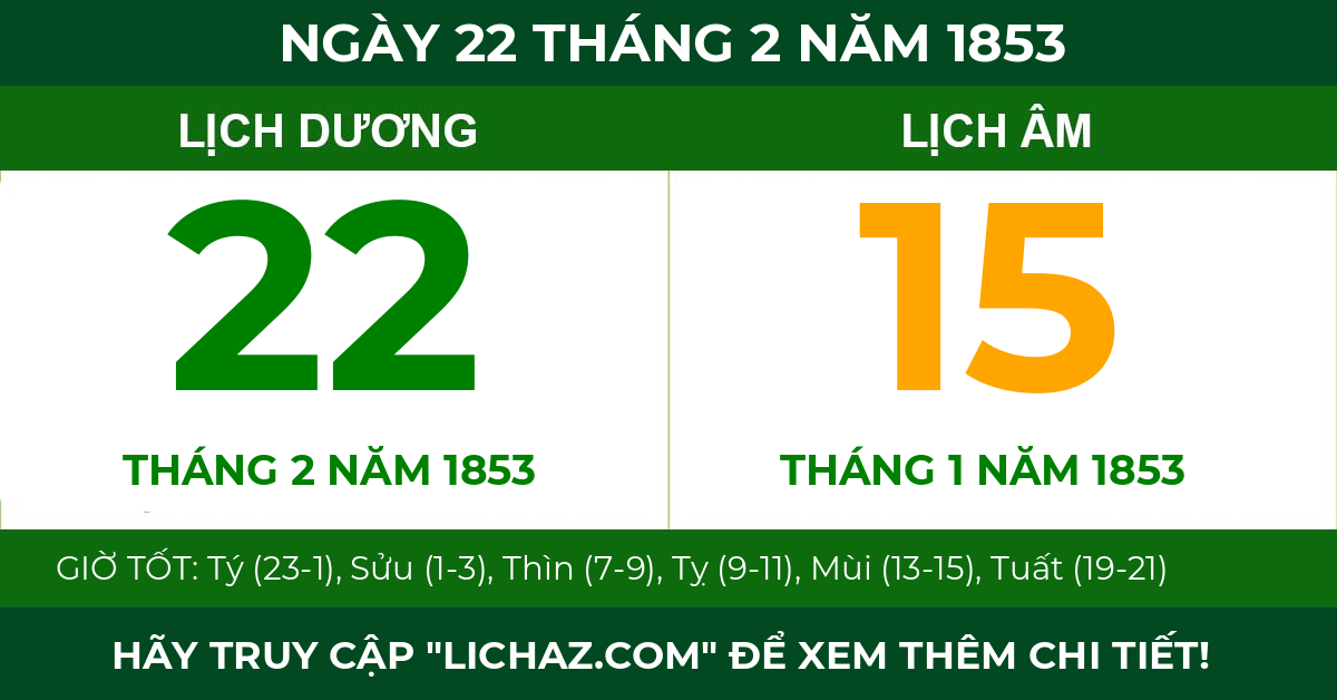 lịch âm ngày 22 tháng 2 năm 1853