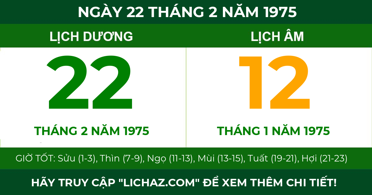 lịch âm ngày 22 tháng 2 năm 1975