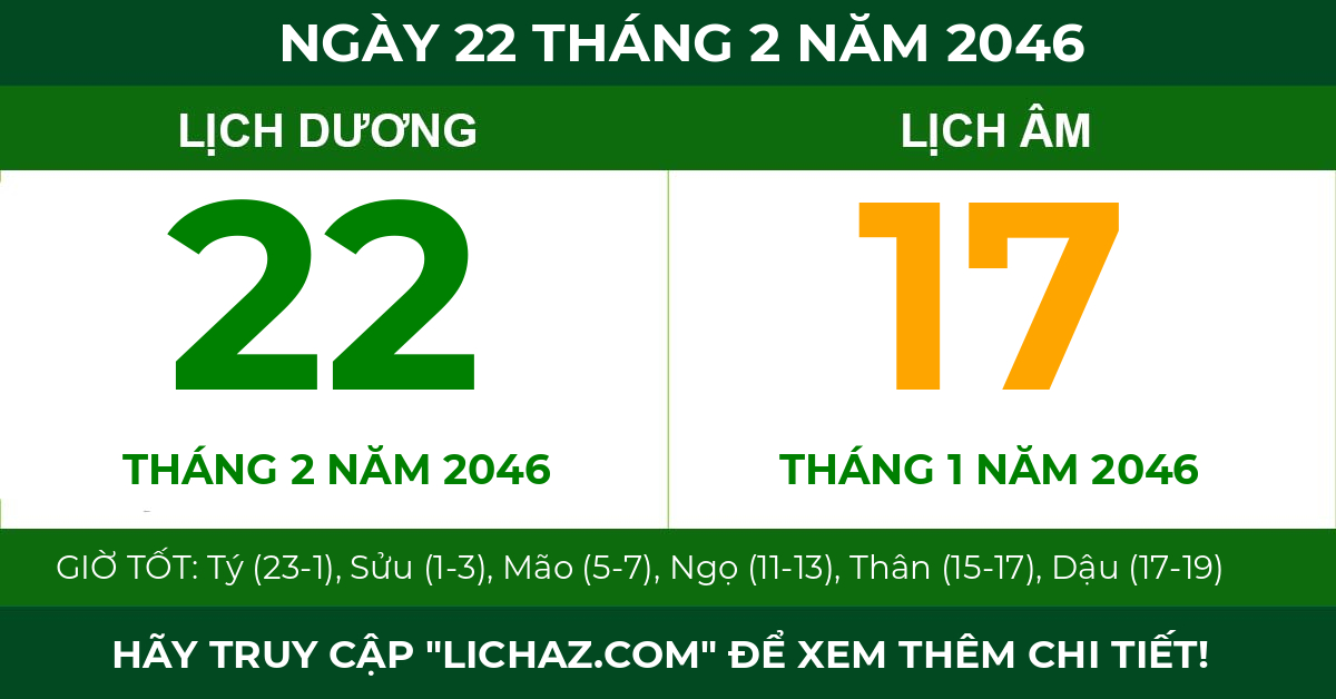 lịch âm ngày 22 tháng 2 năm 2046