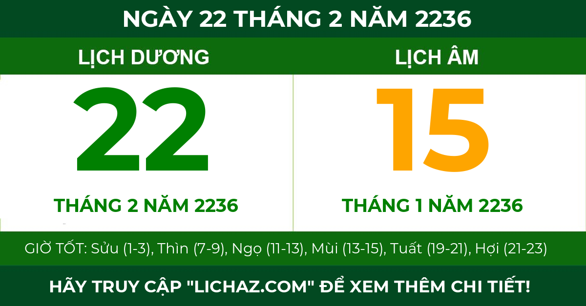 lịch âm ngày 22 tháng 2 năm 2236