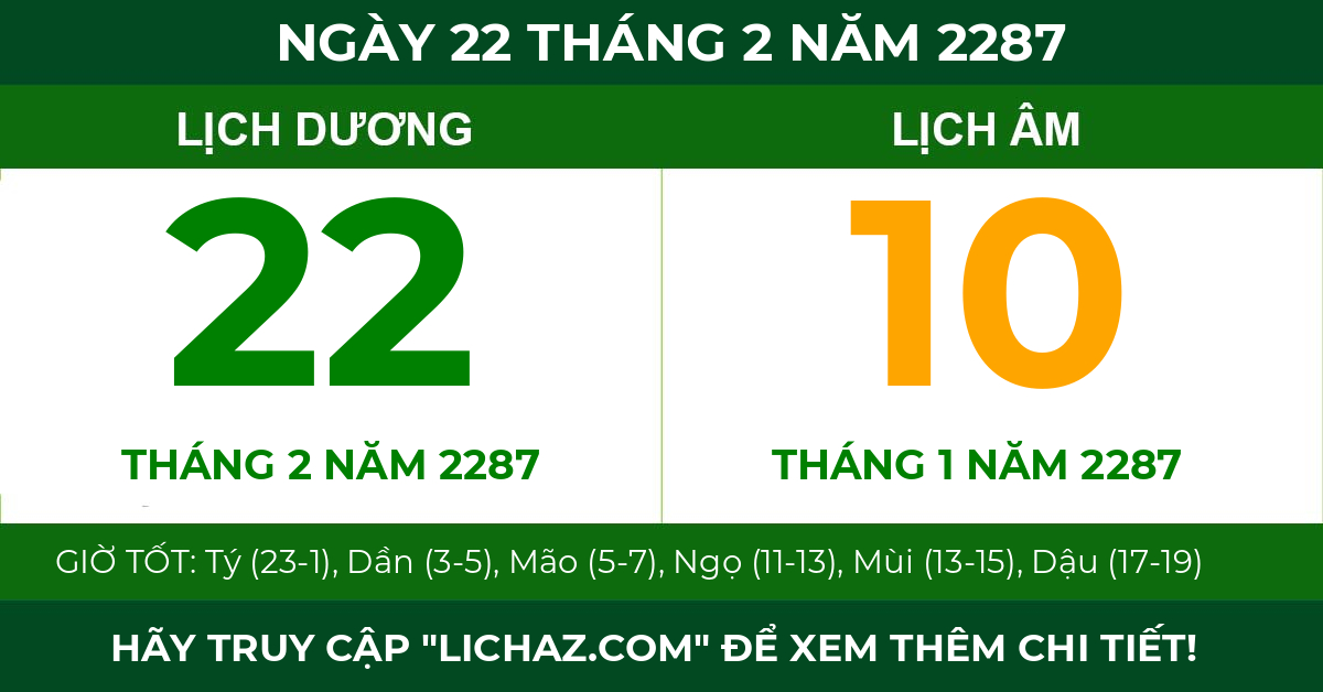lịch âm ngày 22 tháng 2 năm 2287