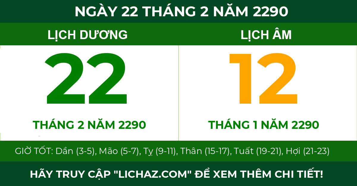 lịch âm ngày 22 tháng 2 năm 2290