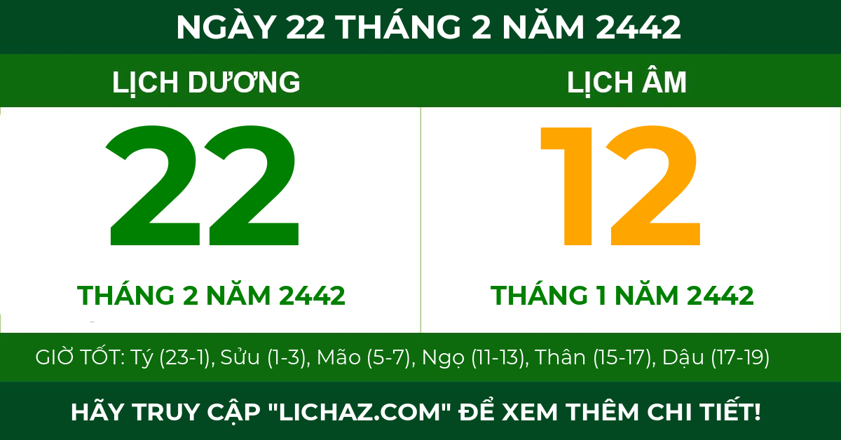 lịch âm ngày 22 tháng 2 năm 2442