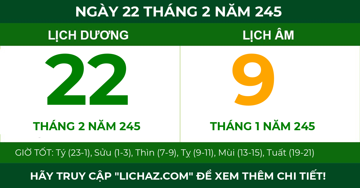 lịch âm ngày 22 tháng 2 năm 245