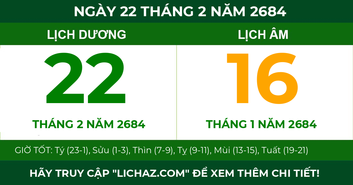 lịch âm ngày 22 tháng 2 năm 2684