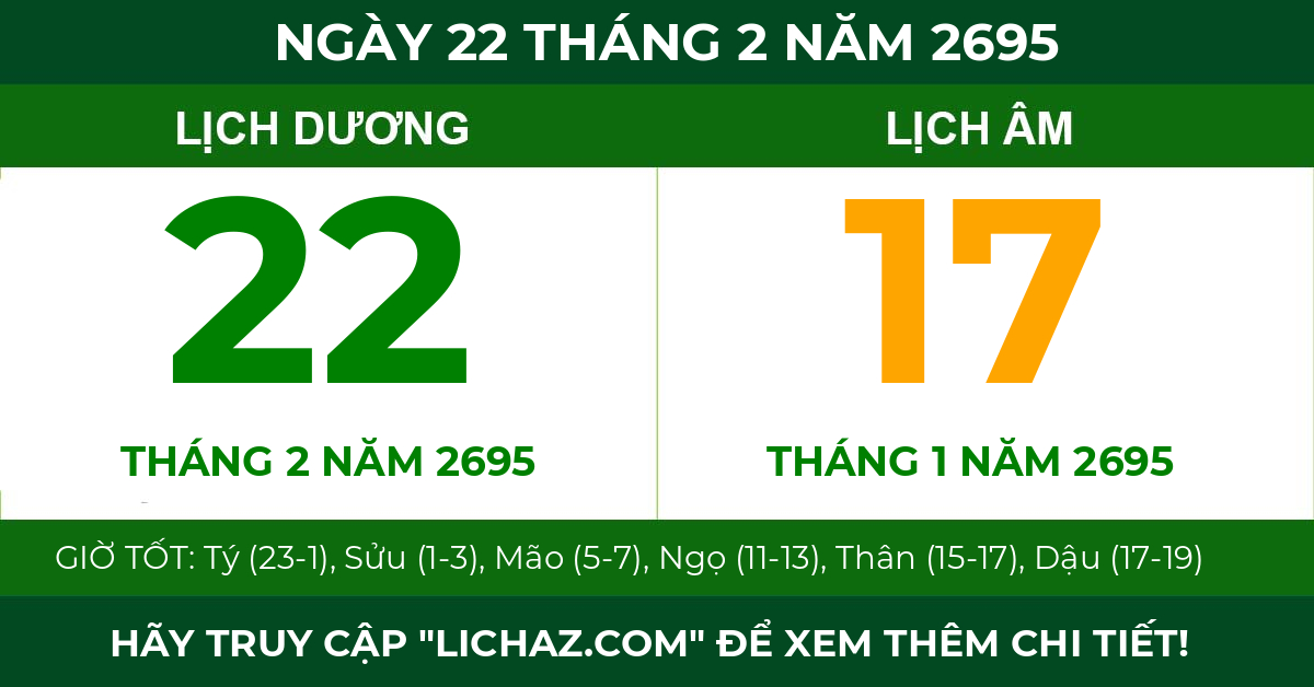 lịch âm ngày 22 tháng 2 năm 2695