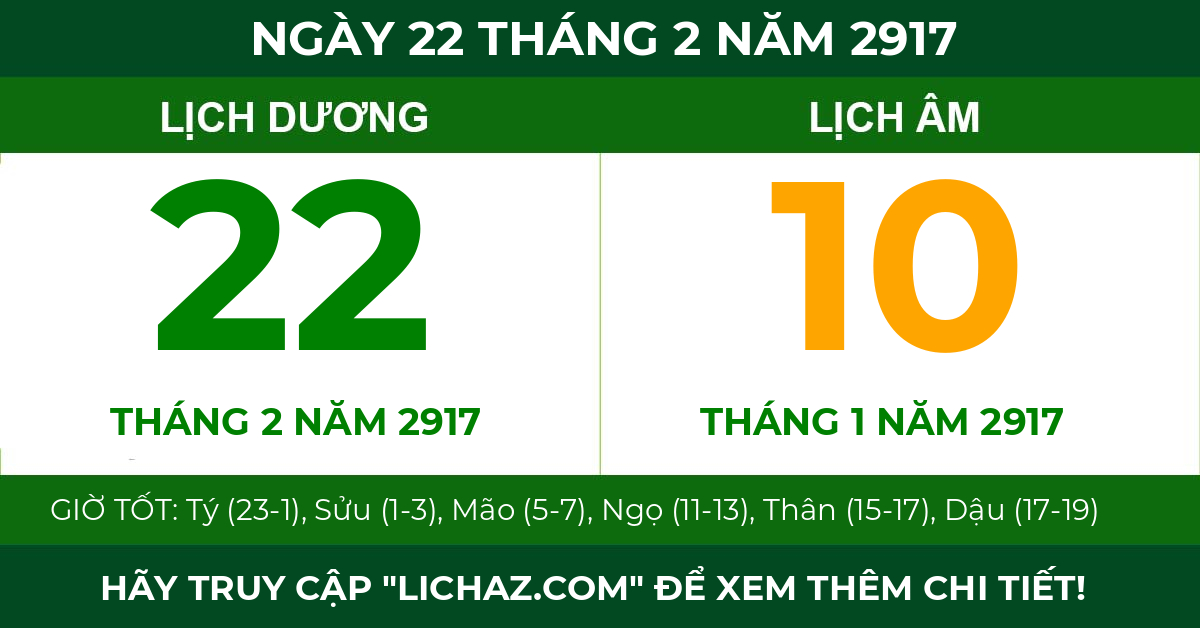 lịch âm ngày 22 tháng 2 năm 2917
