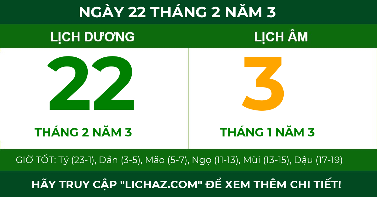lịch âm ngày 22 tháng 2 năm 3
