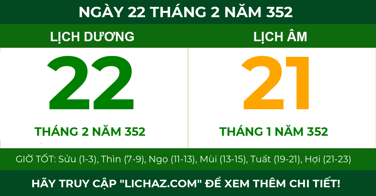 lịch âm ngày 22 tháng 2 năm 352