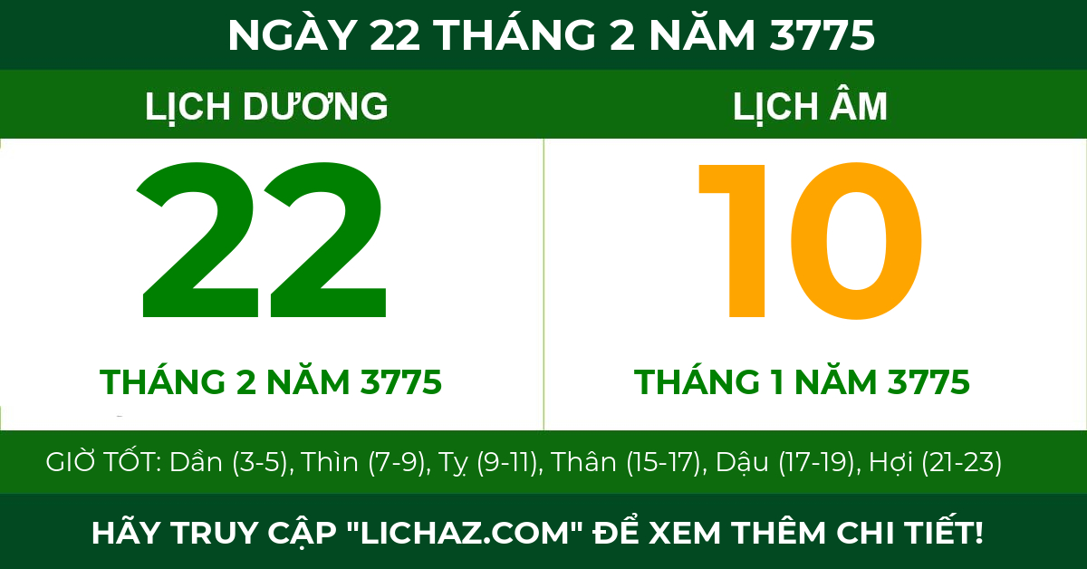 lịch âm ngày 22 tháng 2 năm 3775