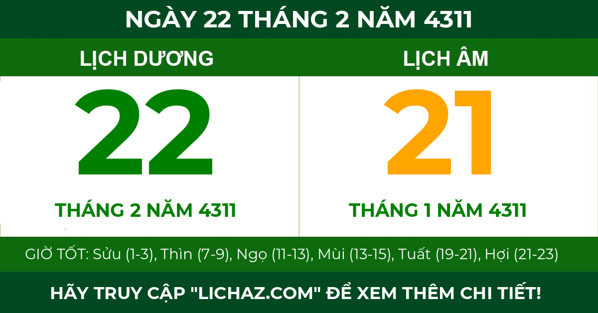lịch âm ngày 22 tháng 2 năm 4311