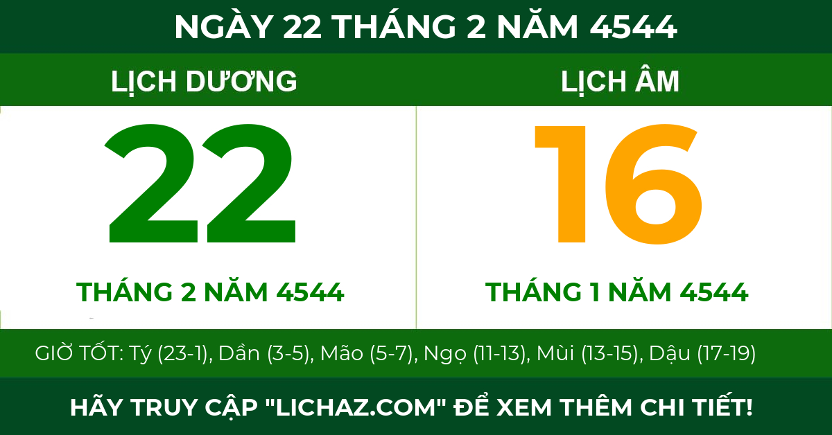 lịch âm ngày 22 tháng 2 năm 4544
